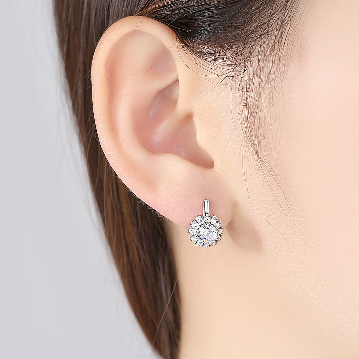 Gold Plated Flowers Cubic Zirconia Huggie Hoop Earrings AAA1877