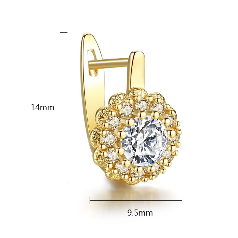 Gold Plated Flowers Cubic Zirconia Huggie Hoop Earrings AAA1877