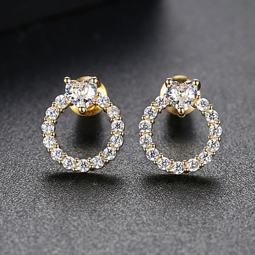 Gold Plated Heart Shape Cubic Zirconia Circle Stud Earrings AAA1880