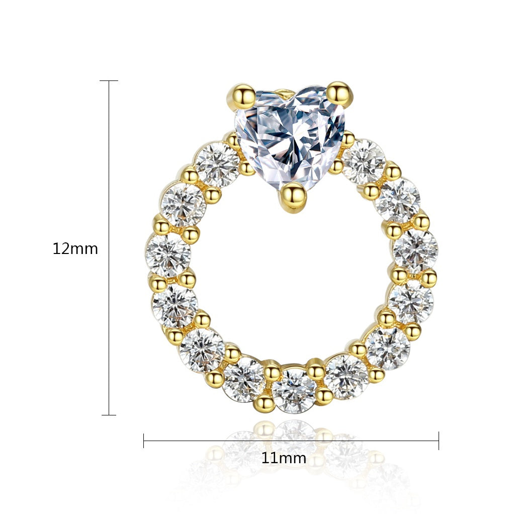 Gold Plated Heart Shape Cubic Zirconia Circle Stud Earrings AAA1880