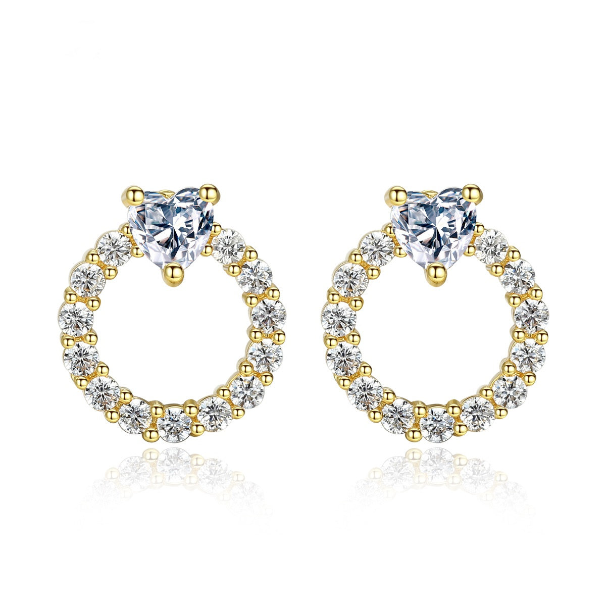 Gold Plated Heart Shape Cubic Zirconia Circle Stud Earrings AAA1880