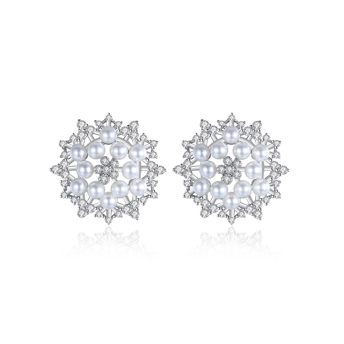Faux Pearl & Cubic Zirconia Flower Stud Earrings AAA1922