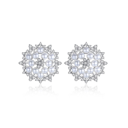Faux Pearl & Cubic Zirconia Flower Stud Earrings AAA1922
