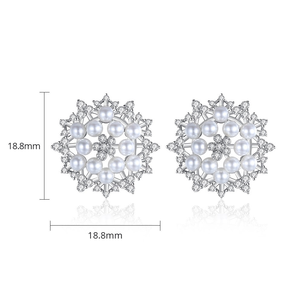 Faux Pearl & Cubic Zirconia Flower Stud Earrings AAA1922