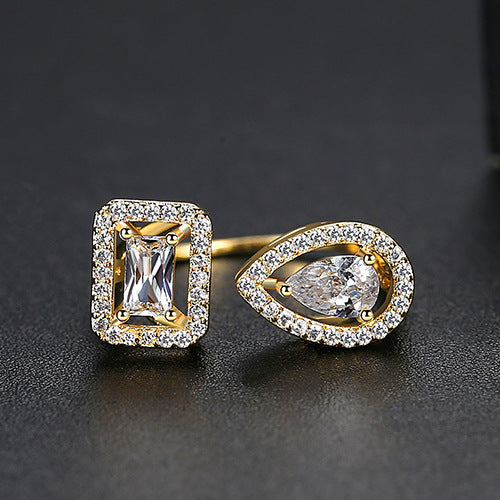 Gold Plated Pear & Baguette Cubic Zirconia Open Ring AAA1927