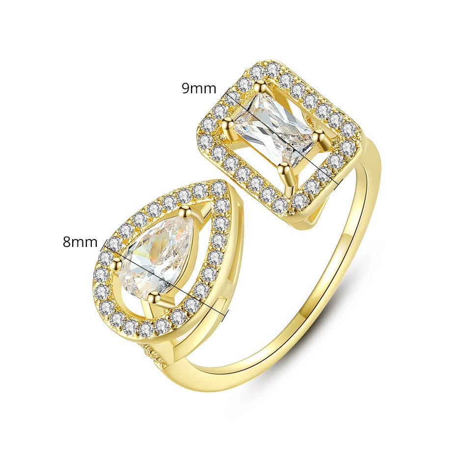 Gold Plated Pear & Baguette Cubic Zirconia Open Ring AAA1927