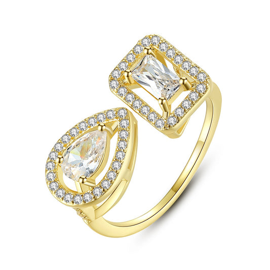 Gold Plated Pear & Baguette Cubic Zirconia Open Ring AAA1927