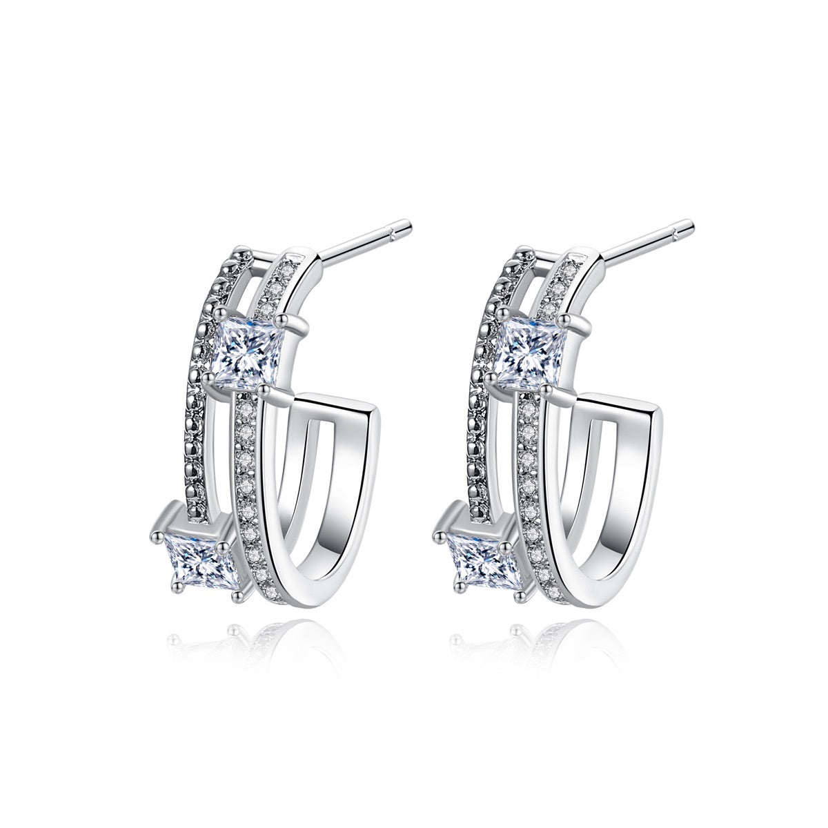 White Gold Plated Cubic Zirconia Open C Hoop Earrings AAA1946