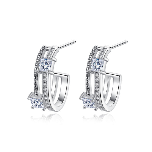 White Gold Plated Cubic Zirconia Open C Hoop Earrings AAA1946