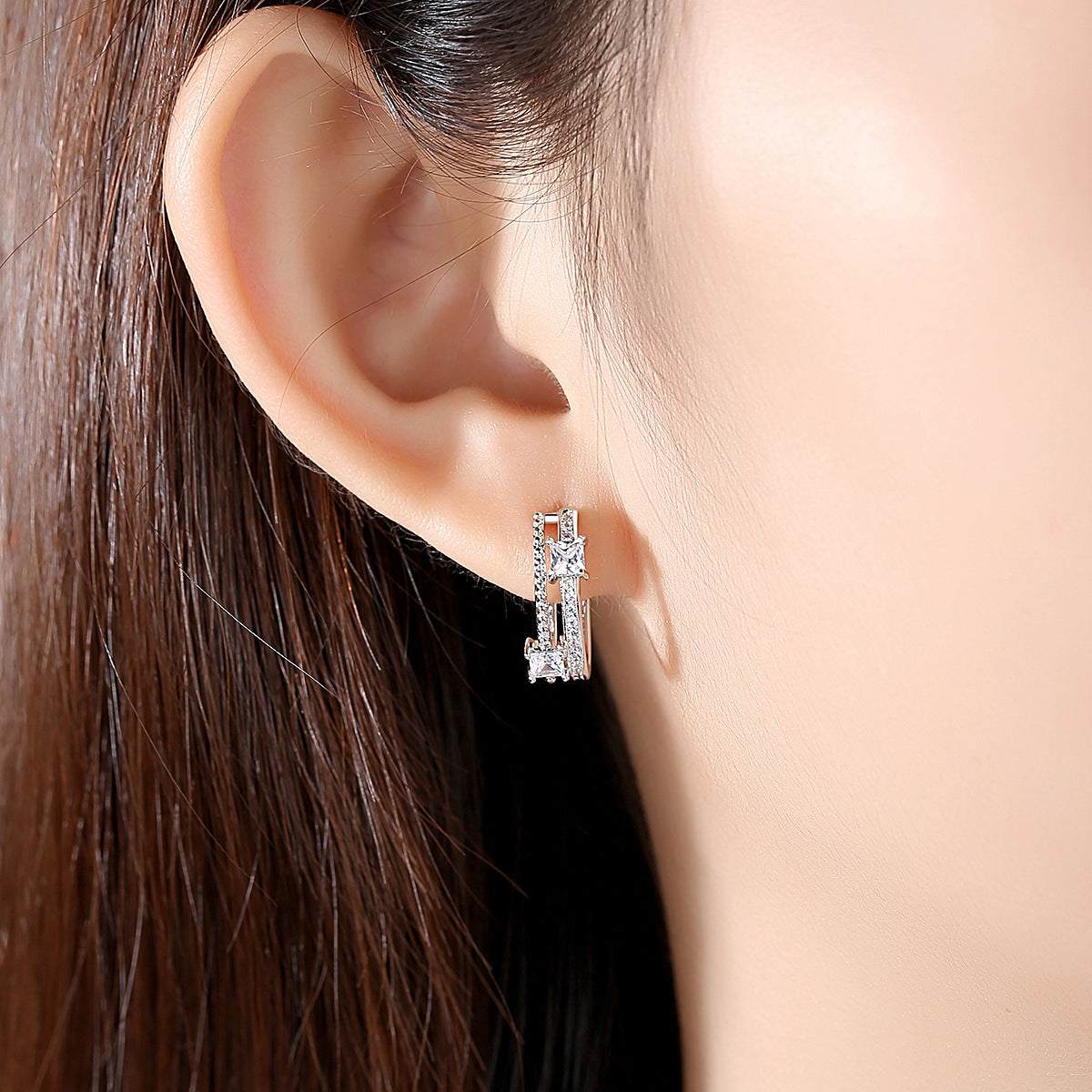 White Gold Plated Cubic Zirconia Open C Hoop Earrings AAA1946