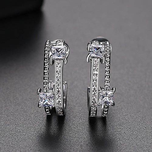 White Gold Plated Cubic Zirconia Open C Hoop Earrings AAA1946