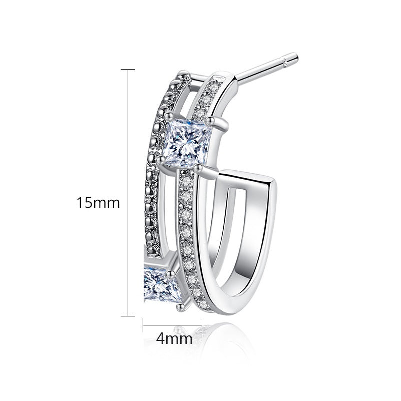 White Gold Plated Cubic Zirconia Open C Hoop Earrings AAA1946