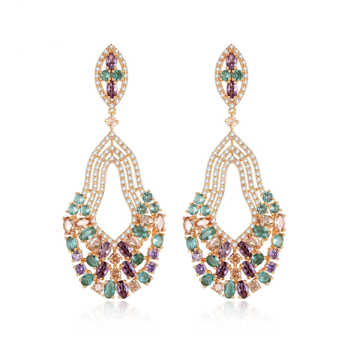 Rose Gold Plated Mixed Color Cubic Zirconia Dangle Drop Earrings AAA2044