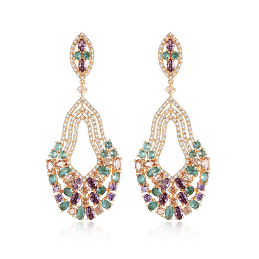Rose Gold Plated Mixed Color Cubic Zirconia Dangle Drop Earrings AAA2044