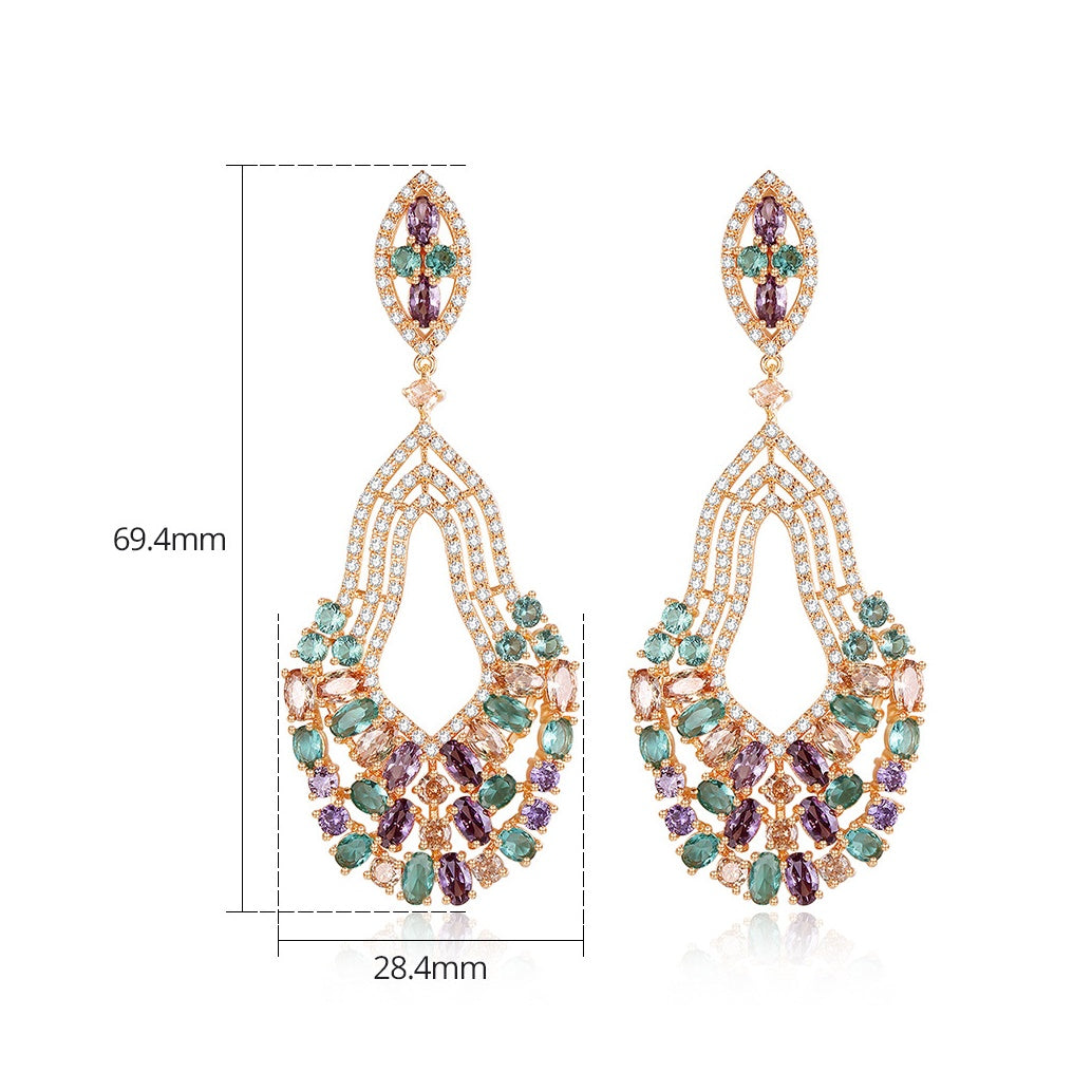 Rose Gold Plated Mixed Color Cubic Zirconia Dangle Drop Earrings AAA2044