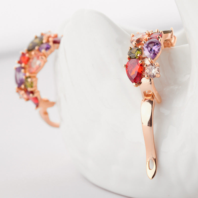 Rose Gold Plated Mixed Color Cubic Zirconia Huggie Hoop Earrings AAA2083