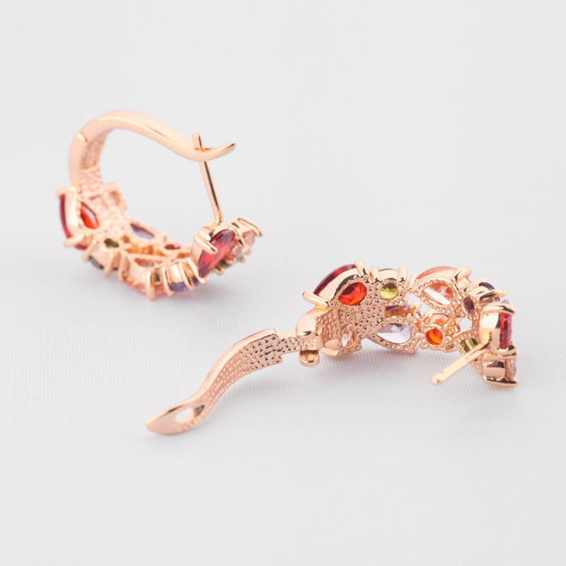 Rose Gold Plated Mixed Color Cubic Zirconia Huggie Hoop Earrings AAA2083