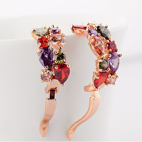Rose Gold Plated Mixed Color Cubic Zirconia Huggie Hoop Earrings AAA2083