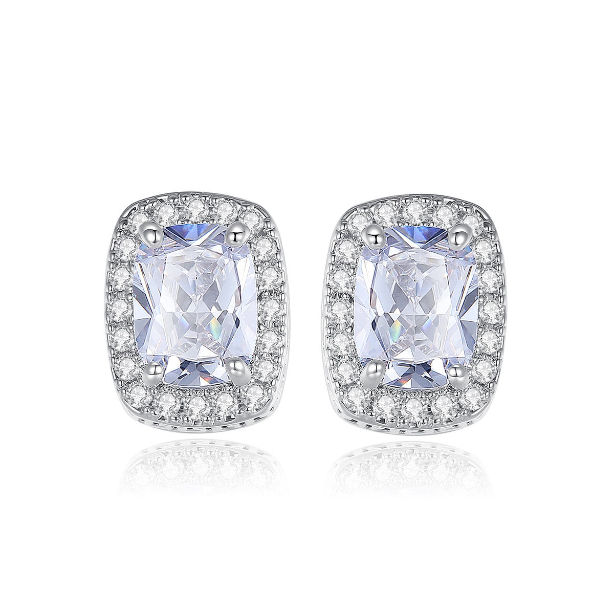 White Gold Plated Square Radiant Cut Cubic Zirconia Stud Earrings AAA2105