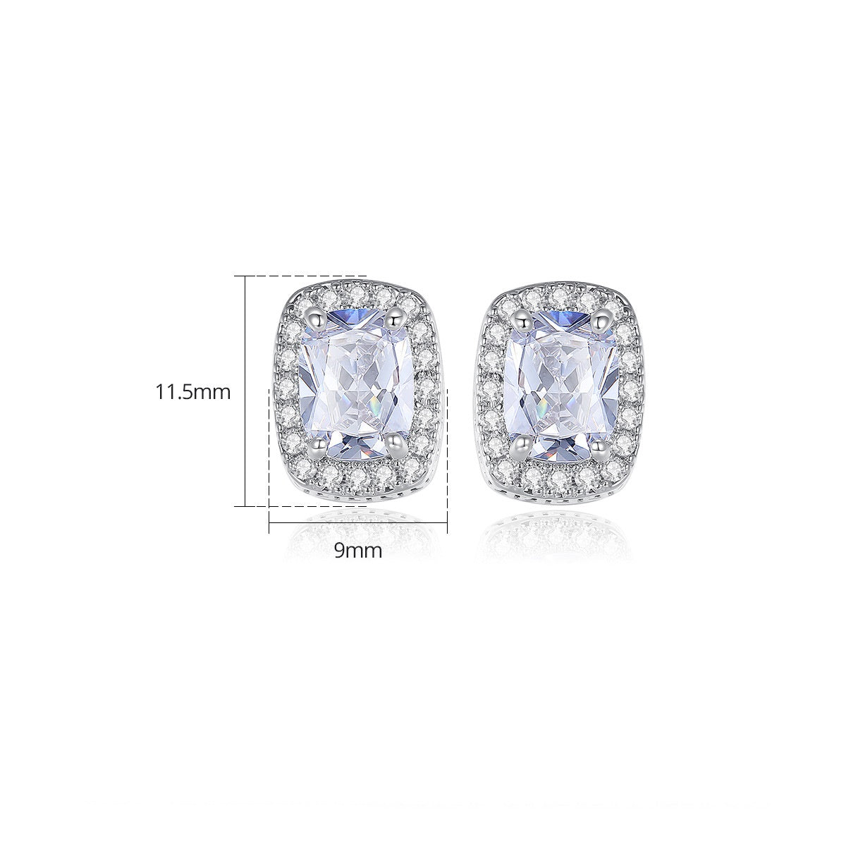 White Gold Plated Square Radiant Cut Cubic Zirconia Stud Earrings AAA2105