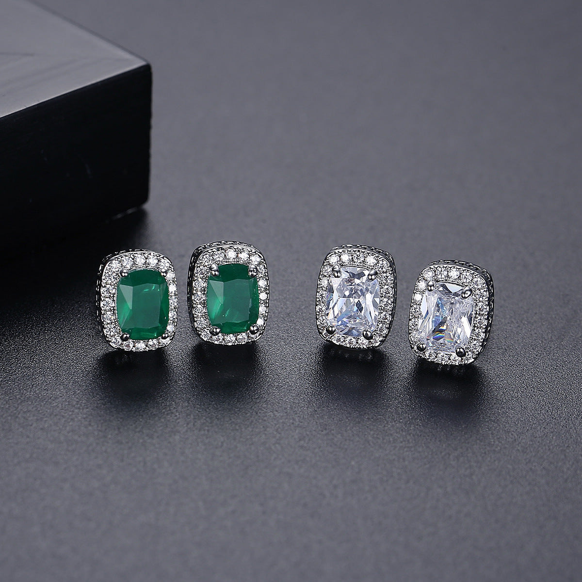 White Gold Plated Square Radiant Cut Cubic Zirconia Stud Earrings AAA2105