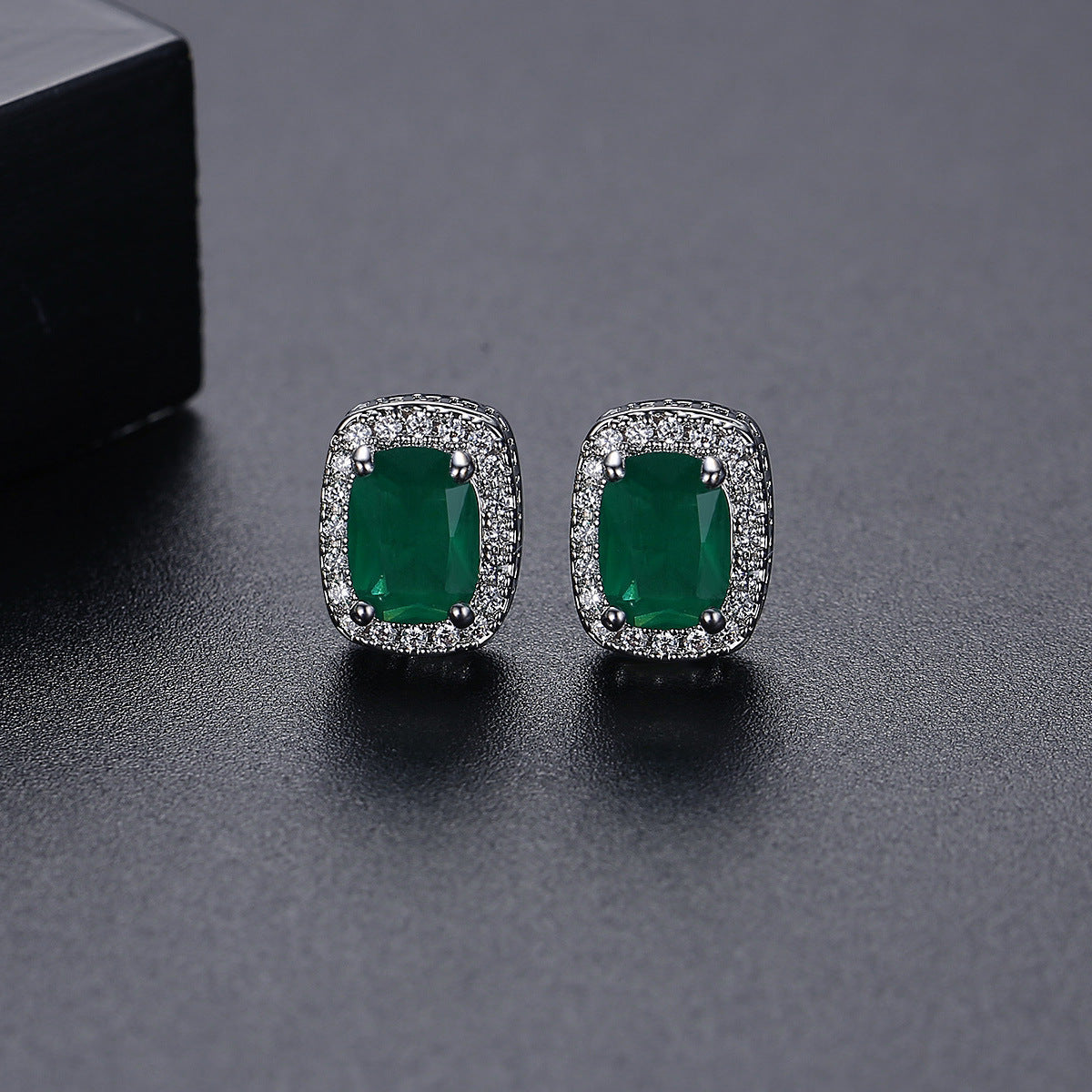 White Gold Plated Square Radiant Cut Cubic Zirconia Stud Earrings AAA2105
