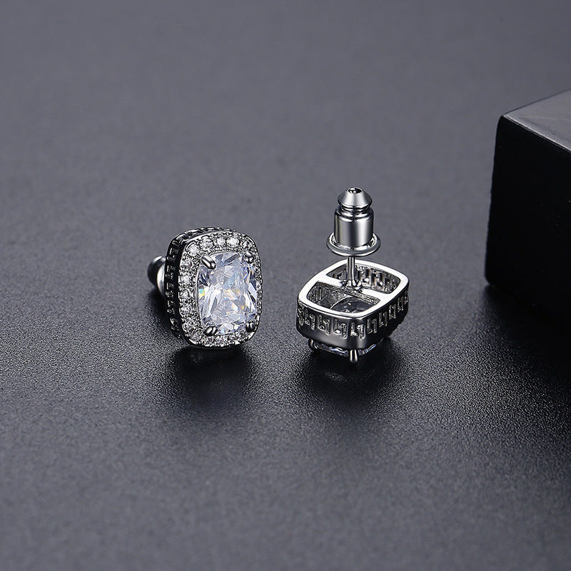 White Gold Plated Square Radiant Cut Cubic Zirconia Stud Earrings AAA2105