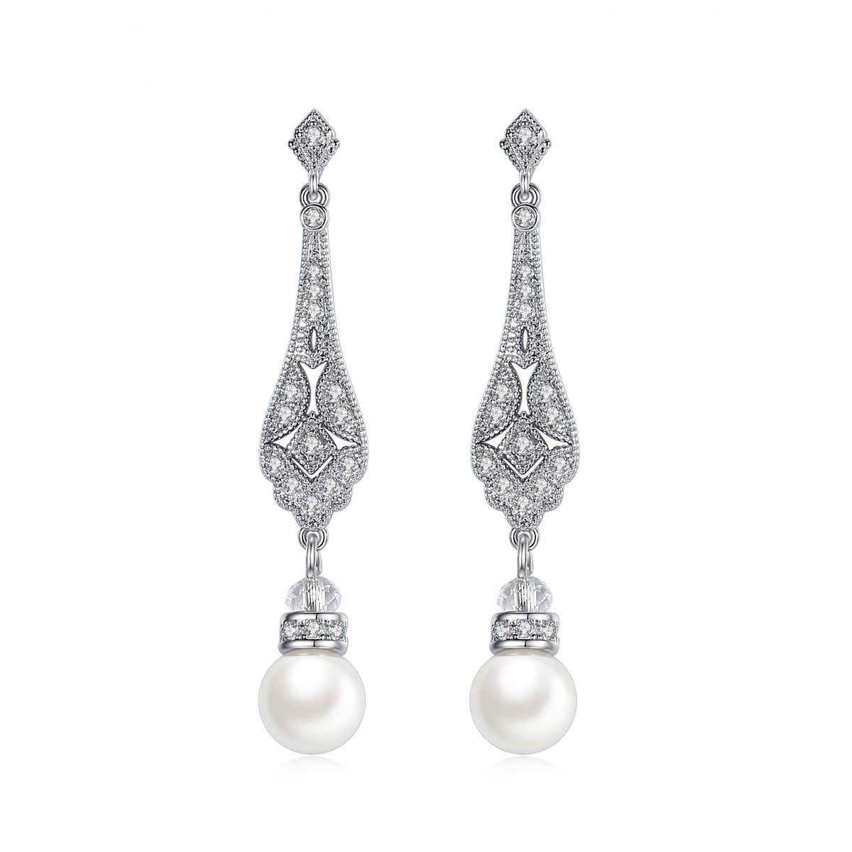 White Gold Plated Faux Pearl Drop Dangle Earrings AAA2129