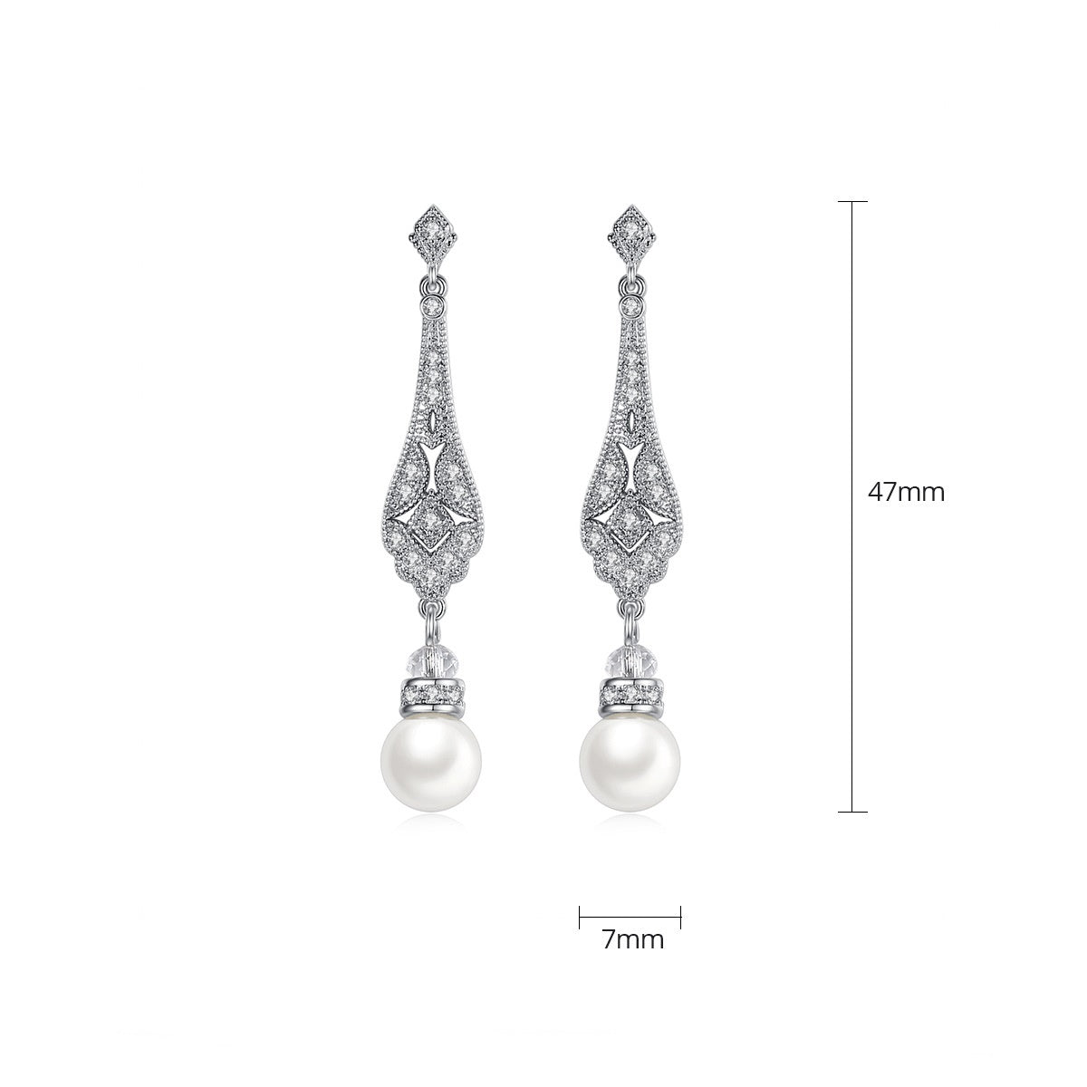 White Gold Plated Faux Pearl Drop Dangle Earrings AAA2129