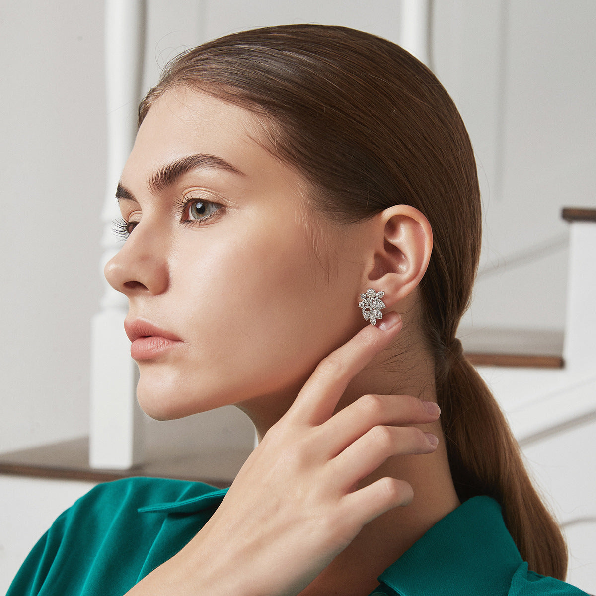 White Gold Plated Cubic Zirconia Stud Earrings AAA2150