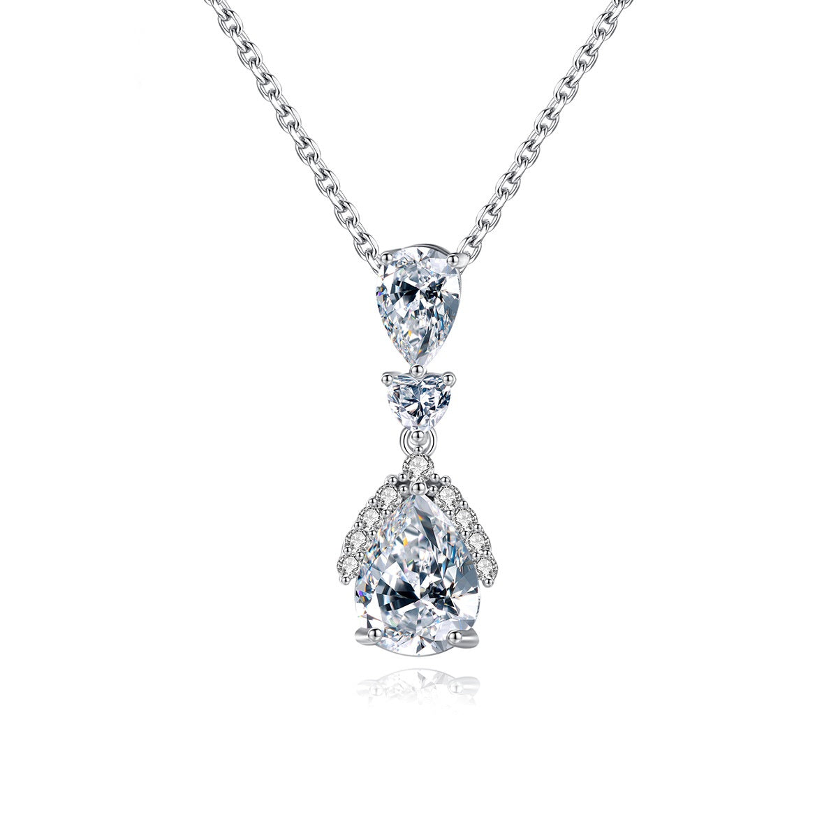 White Gold Plated Cubic Zirconia Pear Shape Pendant Necklace AAA2152