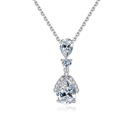 White Gold Plated Cubic Zirconia Pear Shape Pendant Necklace AAA2152