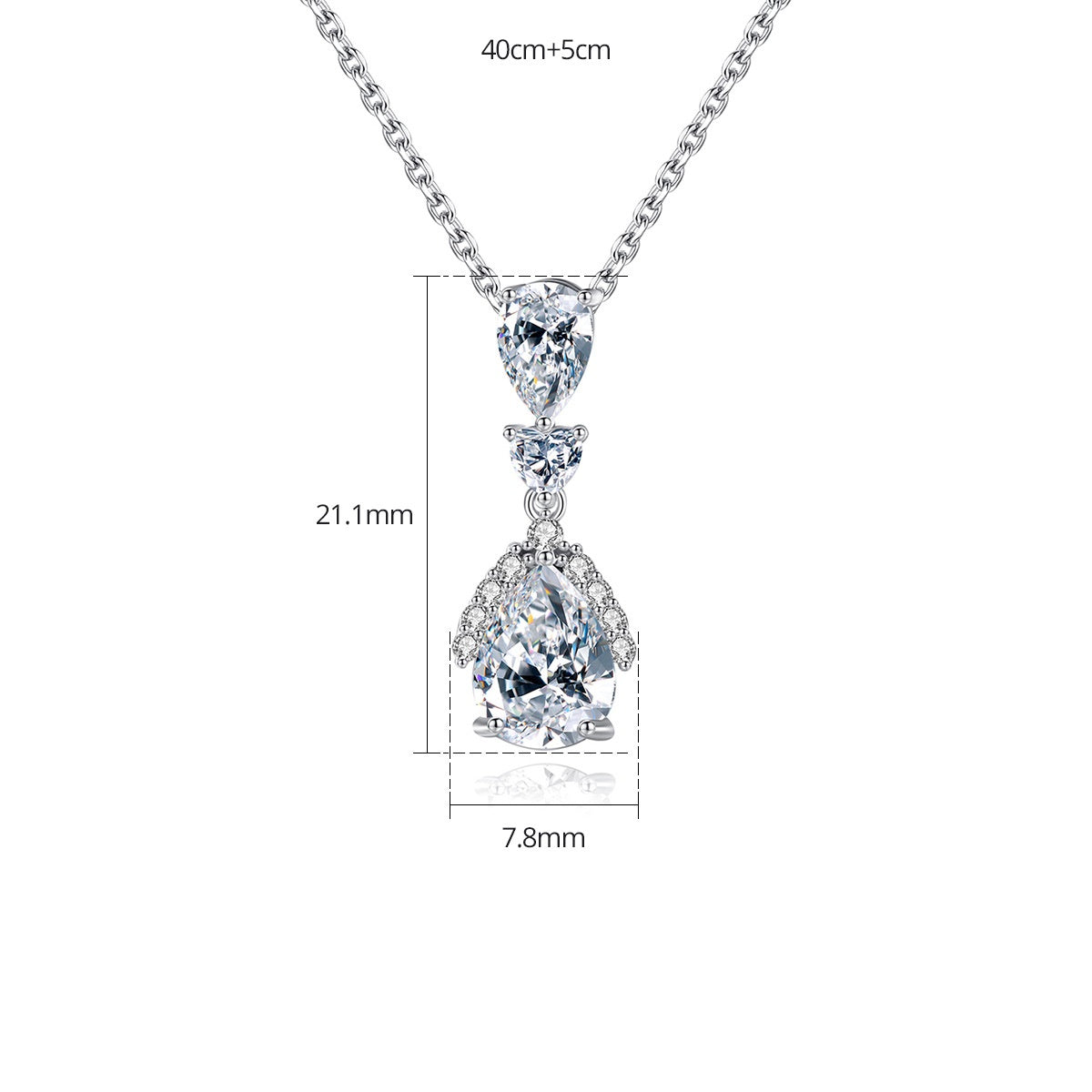 White Gold Plated Cubic Zirconia Pear Shape Pendant Necklace AAA2152
