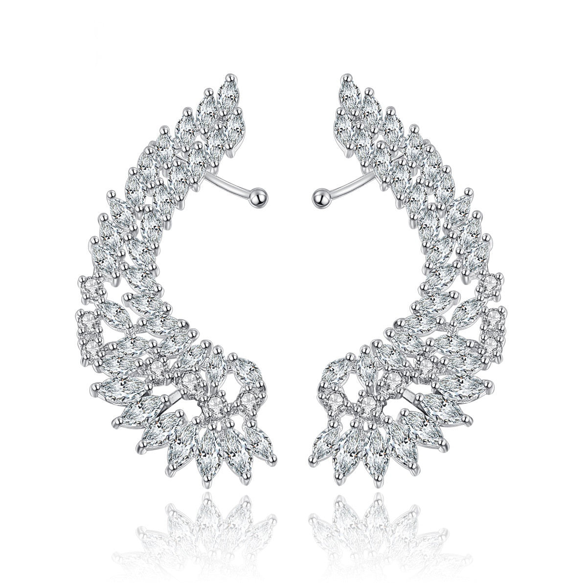 White Gold Plated Cubic Zirconia Ear Bone Clip on Ear Cuff Earrings AAA2183