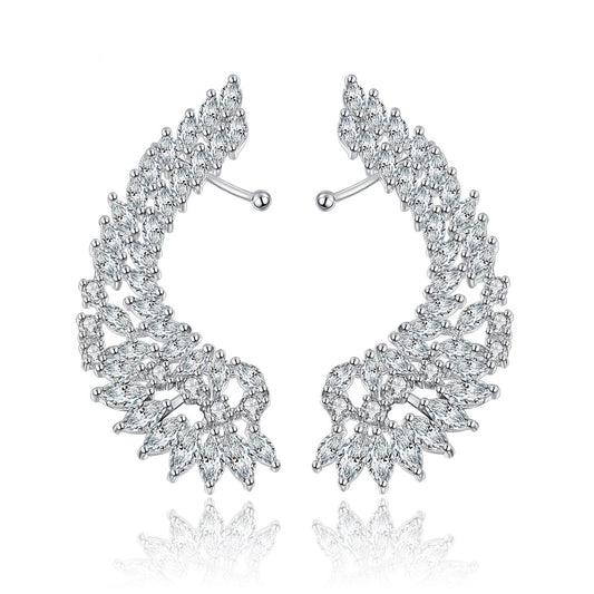 White Gold Plated Cubic Zirconia Ear Bone Clip on Ear Cuff Earrings AAA2183