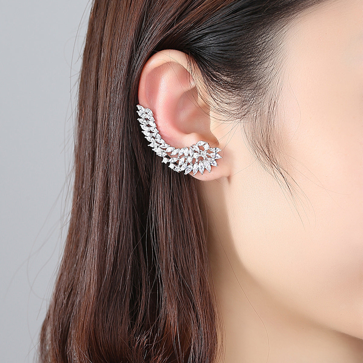 White Gold Plated Cubic Zirconia Ear Bone Clip on Ear Cuff Earrings AAA2183