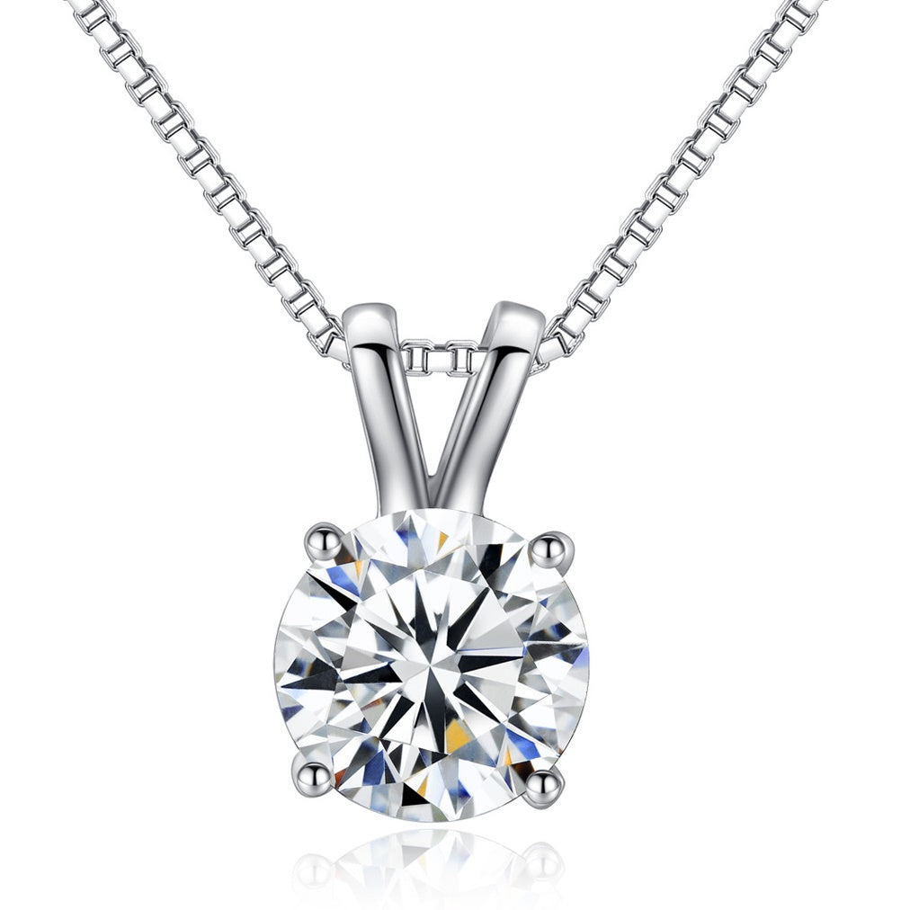 Round Brilliant Cubic Zirconia Pendant Box Chain Necklace AAA2189