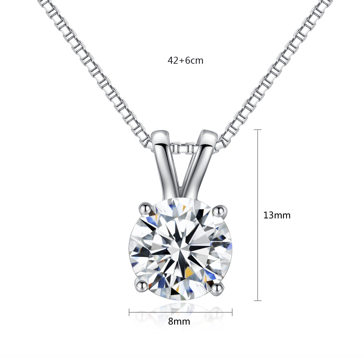 Round Brilliant Cubic Zirconia Pendant Box Chain Necklace AAA2189