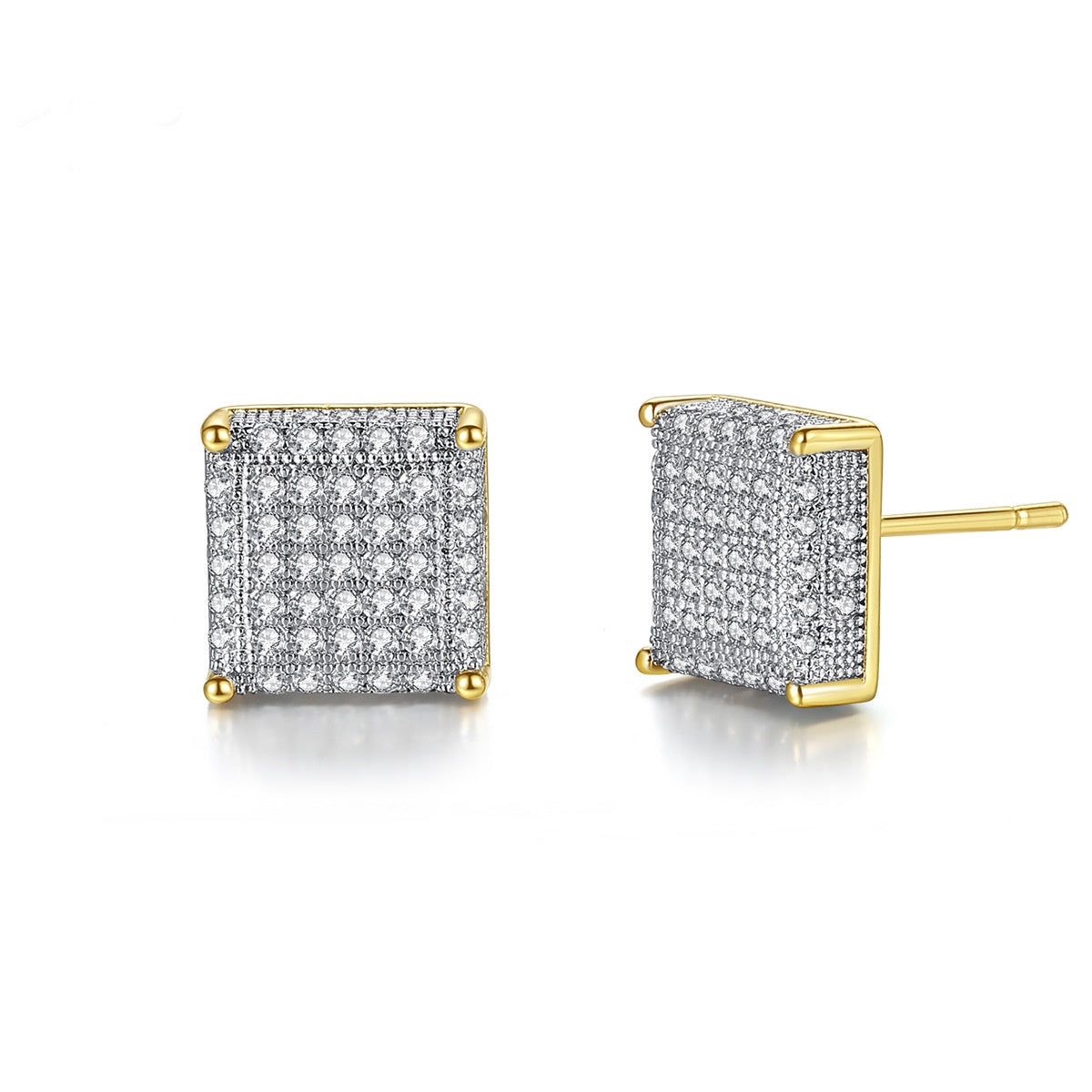 Gold Plated Cubic Zirconia Square Stud Earrings AAA2218