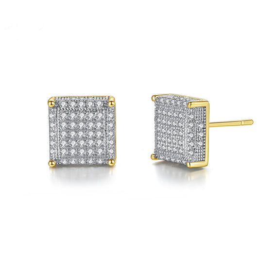 Gold Plated Cubic Zirconia Square Stud Earrings AAA2218