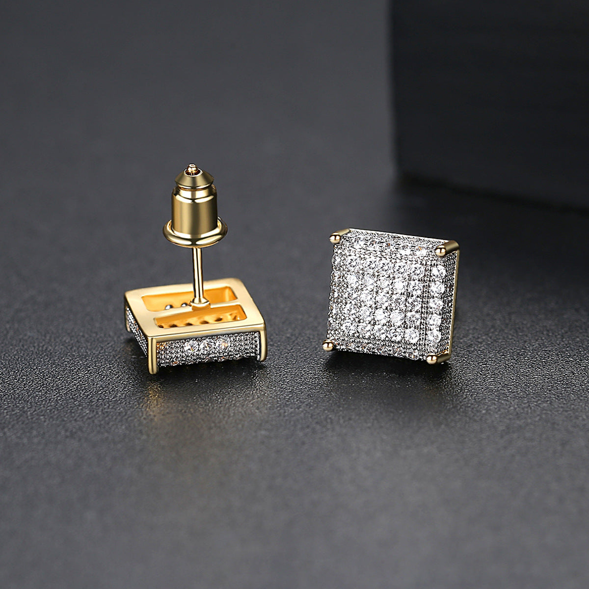 Gold Plated Cubic Zirconia Square Stud Earrings AAA2218