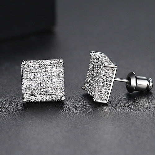 Gold Plated Cubic Zirconia Square Stud Earrings AAA2218