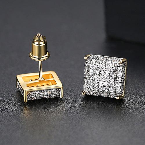 Gold Plated Cubic Zirconia Square Stud Earrings AAA2218