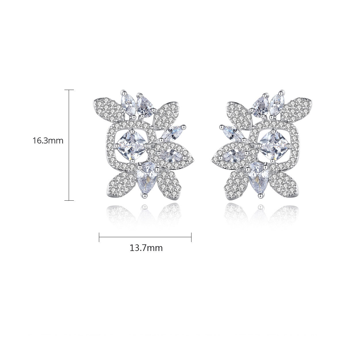 White Gold Plated Cubic Zirconia Flower Stud Earrings AAA2235
