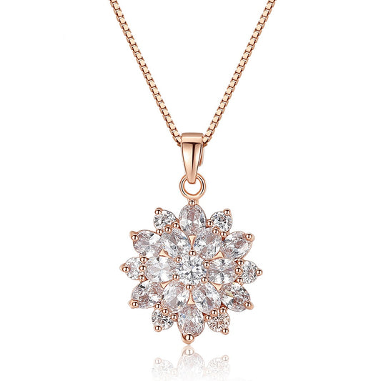 Rose Gold Plated Cubic Zirconia Flower Pendant Necklace AAA2243