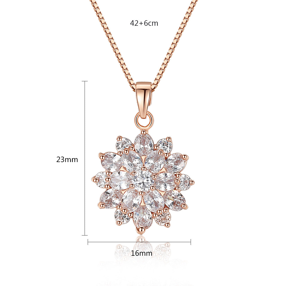 Rose Gold Plated Cubic Zirconia Flower Pendant Necklace AAA2243