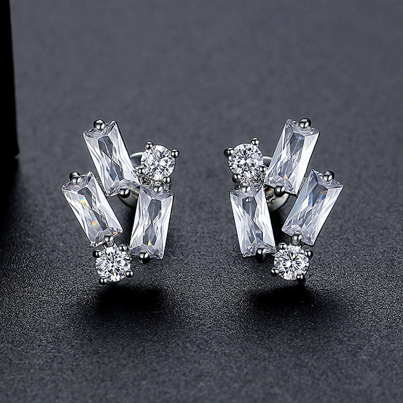 Minimalist Baguette Cubic Zirconia Stud Earrings AAA2262