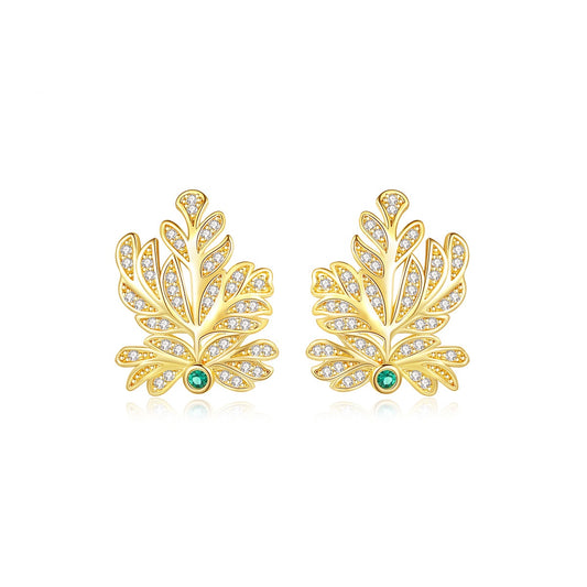 Gold Plated Leaf Cubic Zirconia Stud Earrings AAA2263