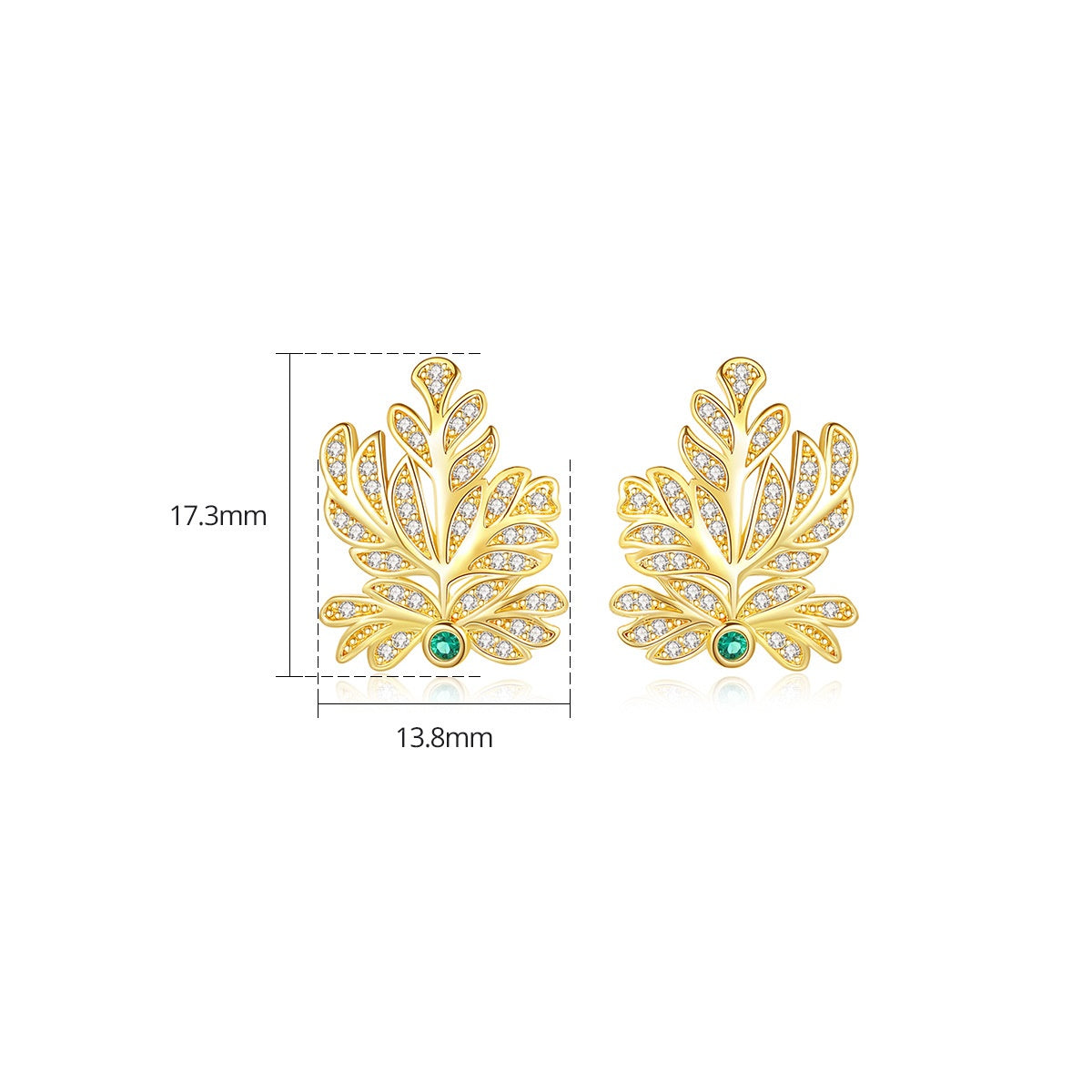Gold Plated Leaf Cubic Zirconia Stud Earrings AAA2263