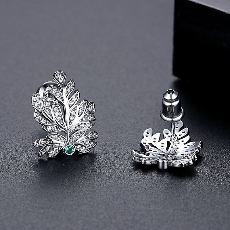 Gold Plated Leaf Cubic Zirconia Stud Earrings AAA2263